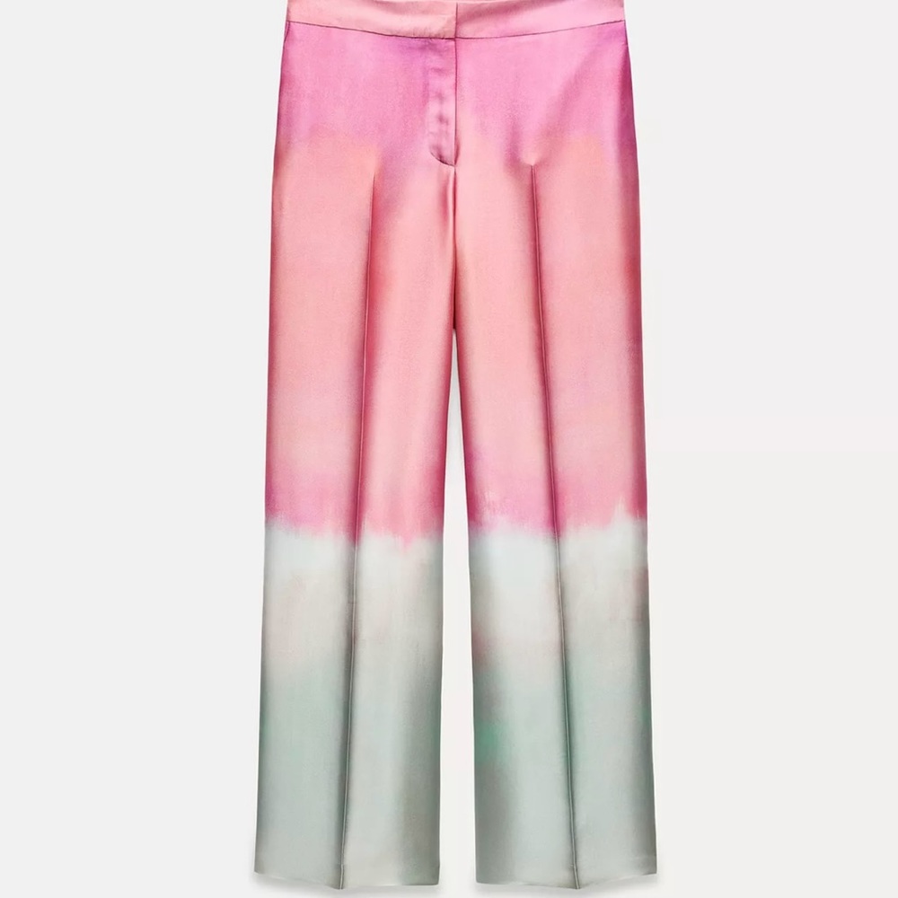 NWT Zara Pink Ombre Straight-Leg Pants - Picture 3 of 5